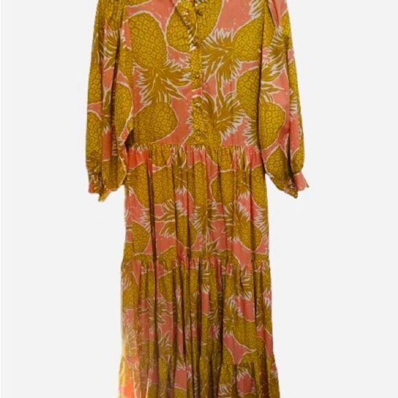 Boden Yellow Wrap Tiered Dress with Bishop Sleeves - Picture 2 of 10